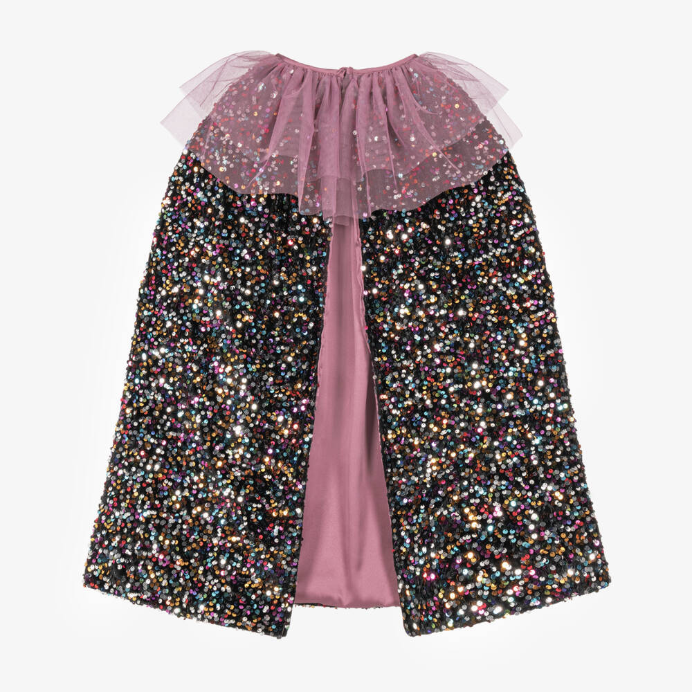 Mimi & Lula-Girls Black Ruffle Dazzle Sequin Cape | Childrensalon