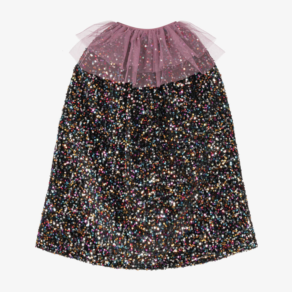 Mimi & Lula-Girls Black Ruffle Dazzle Sequin Cape | Childrensalon