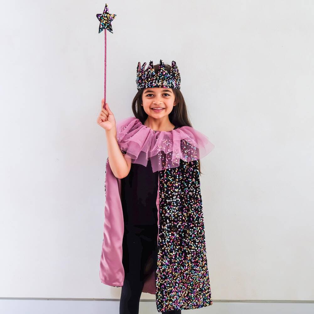 Mimi & Lula-Girls Black Ruffle Dazzle Sequin Cape | Childrensalon