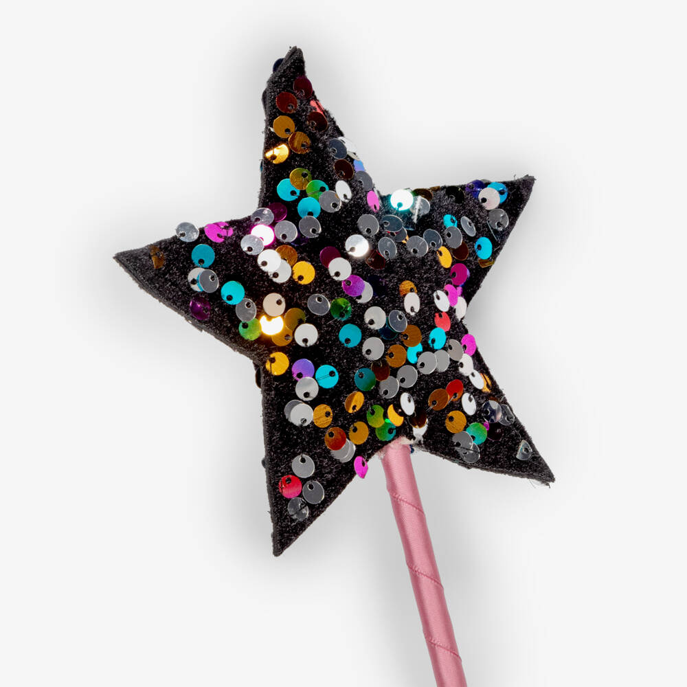 Mimi & Lula-Girls Black Star Wand with Rainbow Sequins (41cm) | Childrensalon