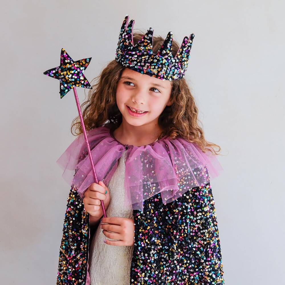 Mimi & Lula-Girls Black Star Wand with Rainbow Sequins (41cm) | Childrensalon