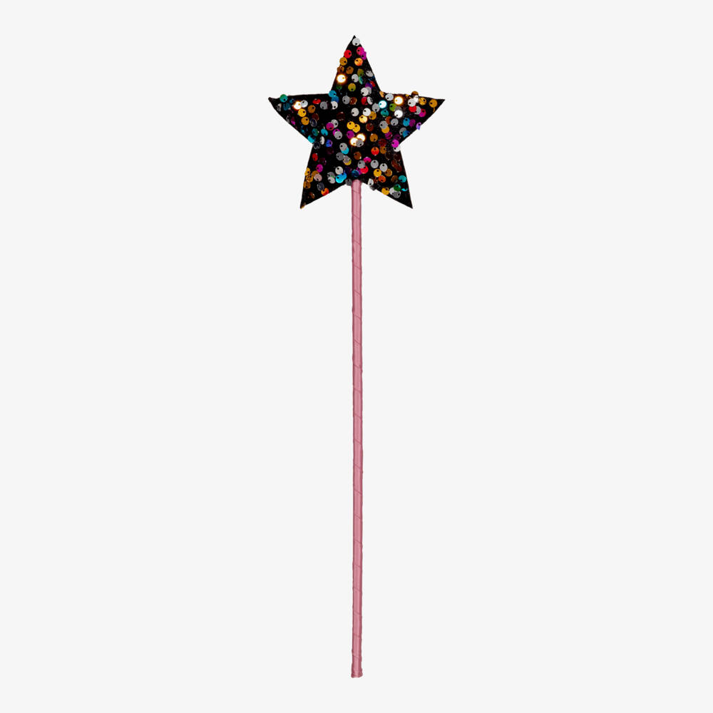 Mimi & Lula-Girls Black Star Wand with Rainbow Sequins (41cm) | Childrensalon