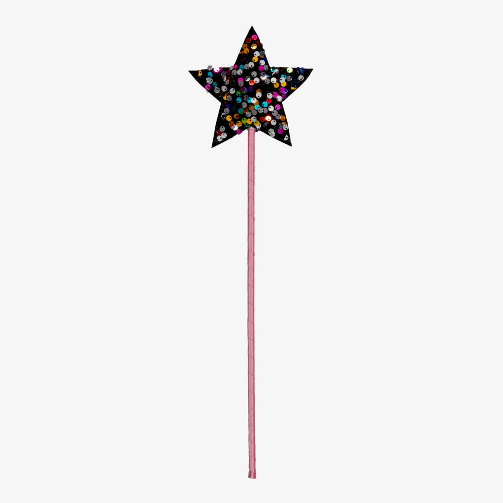 Mimi & Lula-Girls Black Star Wand with Rainbow Sequins (41cm) | Childrensalon
