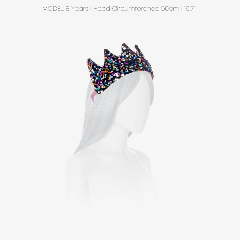 Mimi & Lula-Girls Black Velvet Crown with Rainbow Sequins | Childrensalon