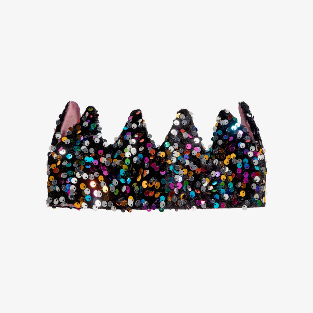 Mimi & Lula-Girls Black Velvet Crown with Rainbow Sequins | Childrensalon