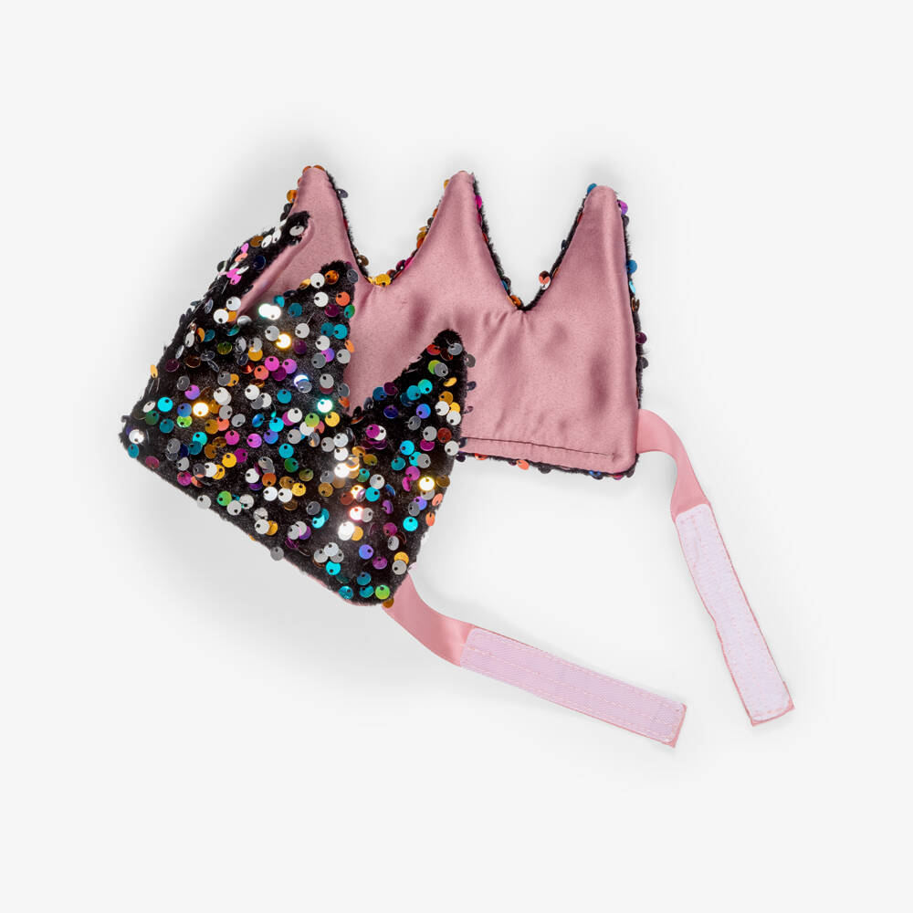 Mimi & Lula-Girls Black Velvet Crown with Rainbow Sequins | Childrensalon