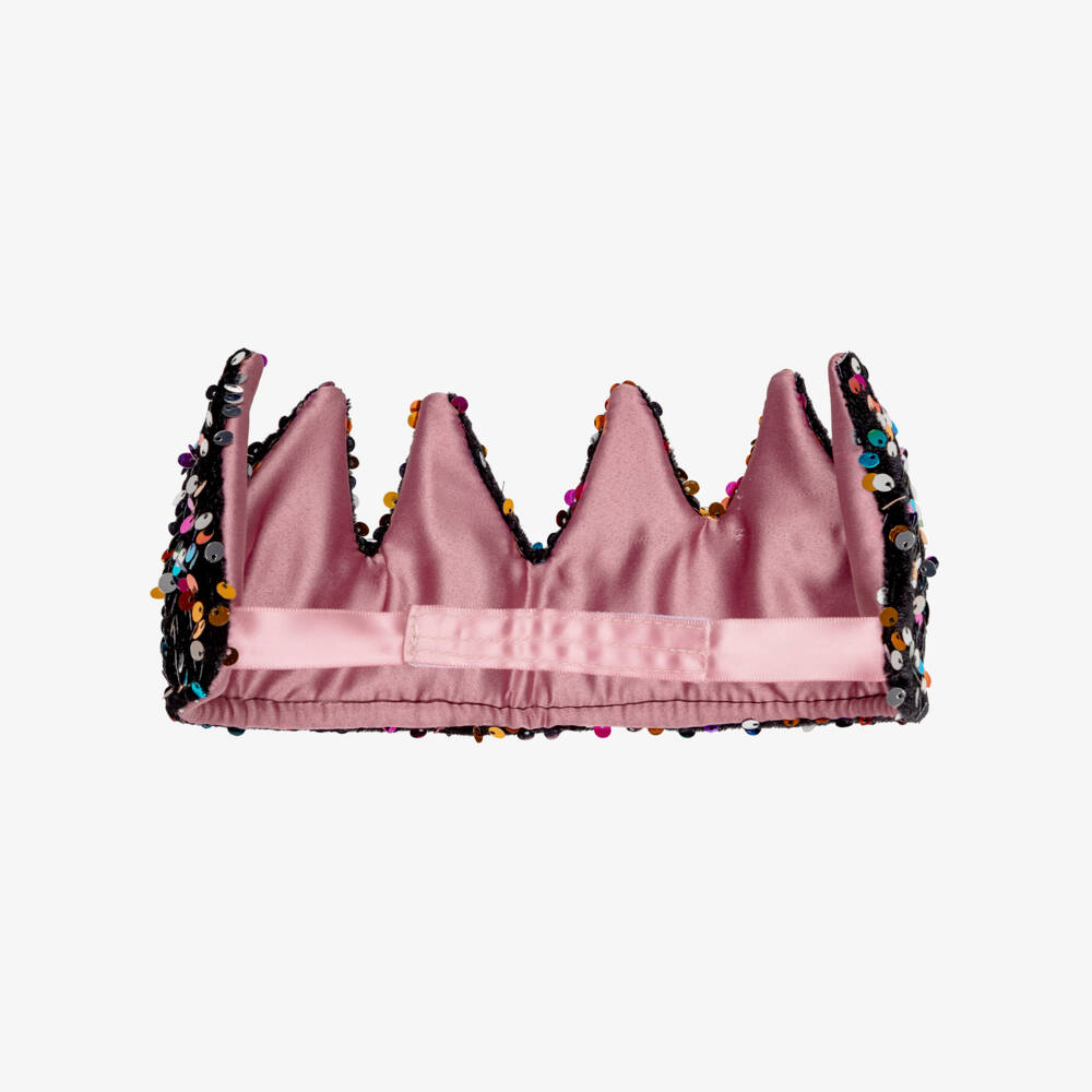 Mimi & Lula-Girls Black Velvet Crown with Rainbow Sequins | Childrensalon