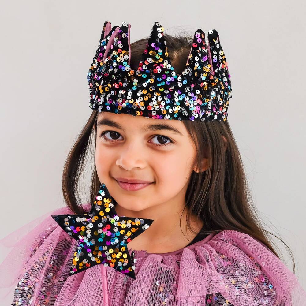 Mimi & Lula-Girls Black Velvet Crown with Rainbow Sequins | Childrensalon