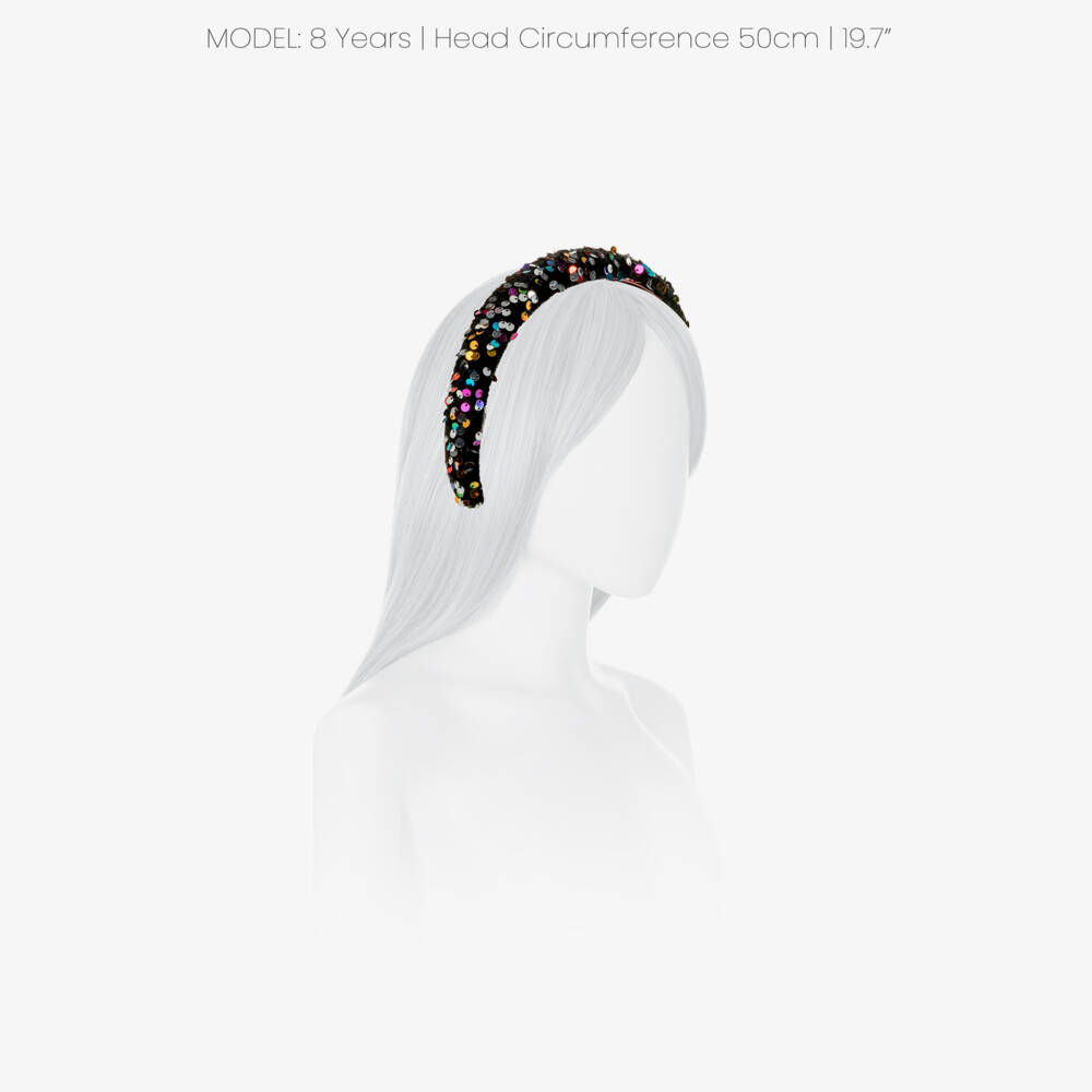 Mimi & Lula-Girls Black Velvet Hairband with Rainbow Sequins | Childrensalon