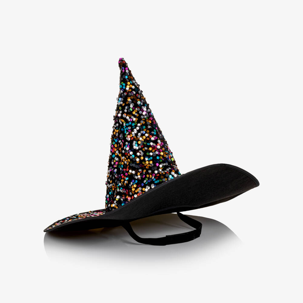 Mimi & Lula-Girls Black Velvet Witch Hat with Rainbow Sequins | Childrensalon