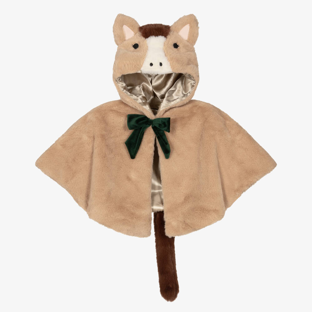 Mimi & Lula-Girls Brown Faux Fur Horse Cape | Childrensalon
