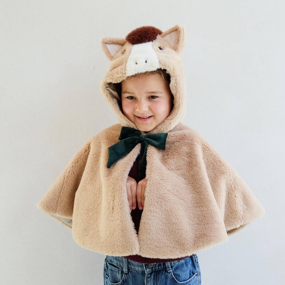 Mimi & Lula-Girls Brown Faux Fur Horse Cape | Childrensalon