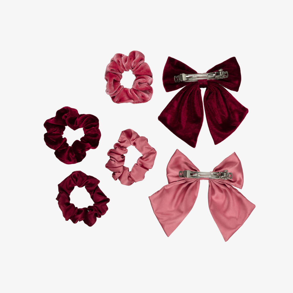 Mimi & Lula-Girls Burgundy & Pink Hair Accessories Set in Gift Pouch | Childrensalon