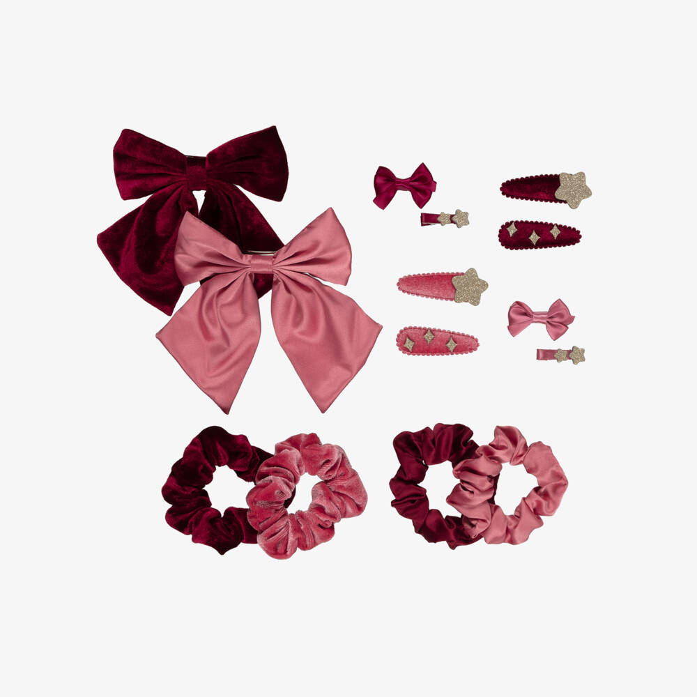 Mimi & Lula-Girls Burgundy & Pink Hair Accessories Set in Gift Pouch | Childrensalon
