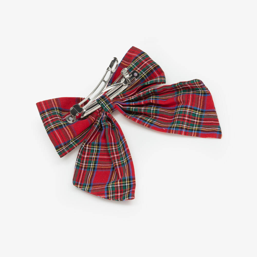Mimi & Lula-Girls Burgundy Red Tartan & Velvet Bow Hair Clips (2 Pack) | Childrensalon