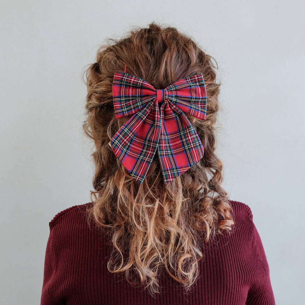 Mimi & Lula-Girls Burgundy Red Tartan & Velvet Bow Hair Clips (2 Pack) | Childrensalon