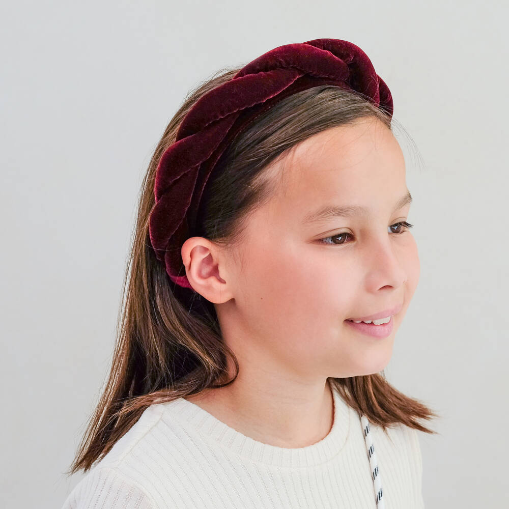 Mimi & Lula-طوق شعر مخمل لون أحمر برغندي للبنات | Childrensalon