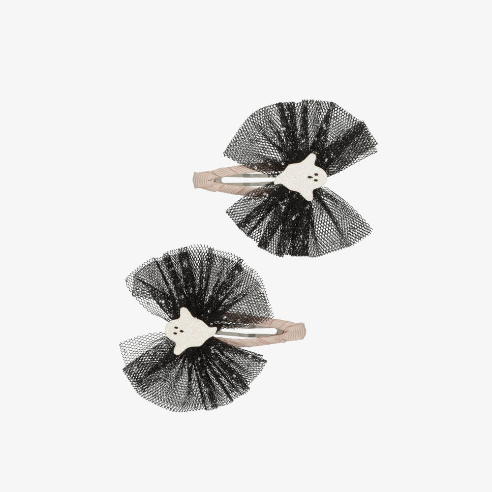 Mimi & Lula-Girls Glittery Black Tulle Hair Clips with Ghosts (2 Pack) | Childrensalon