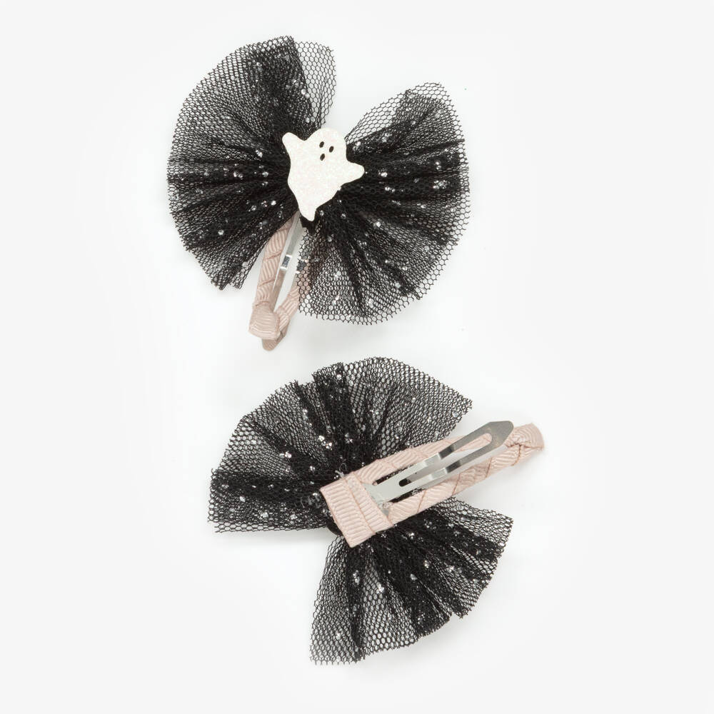 Mimi & Lula-Girls Glittery Black Tulle Hair Clips with Ghosts (2 Pack) | Childrensalon