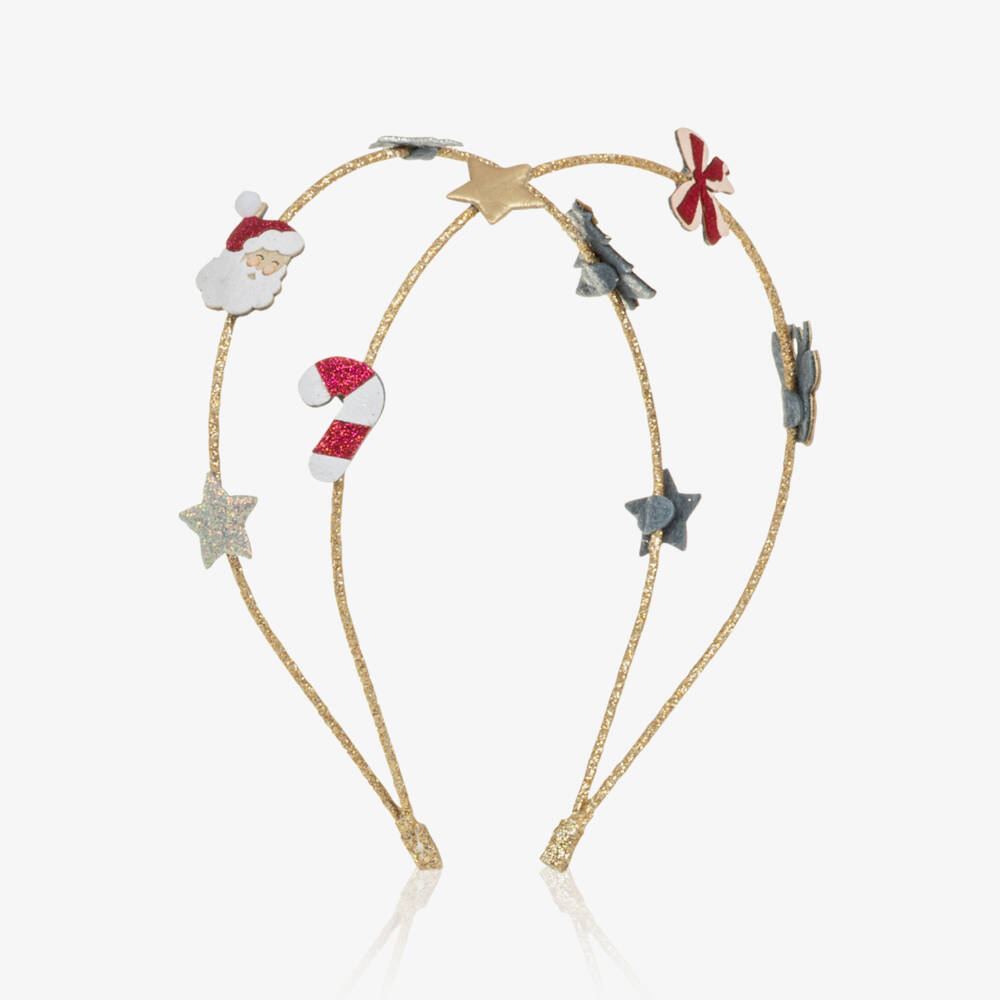 Mimi & Lula-Girls Glittery Gold Festive Double Hairband | Childrensalon