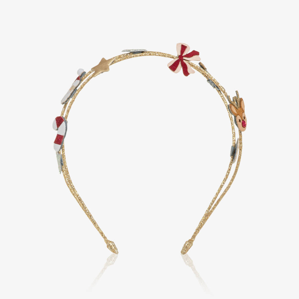 Mimi & Lula-Girls Glittery Gold Festive Double Hairband | Childrensalon