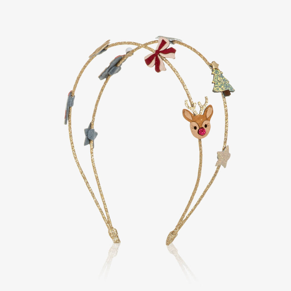 Mimi & Lula-Girls Glittery Gold Festive Double Hairband | Childrensalon