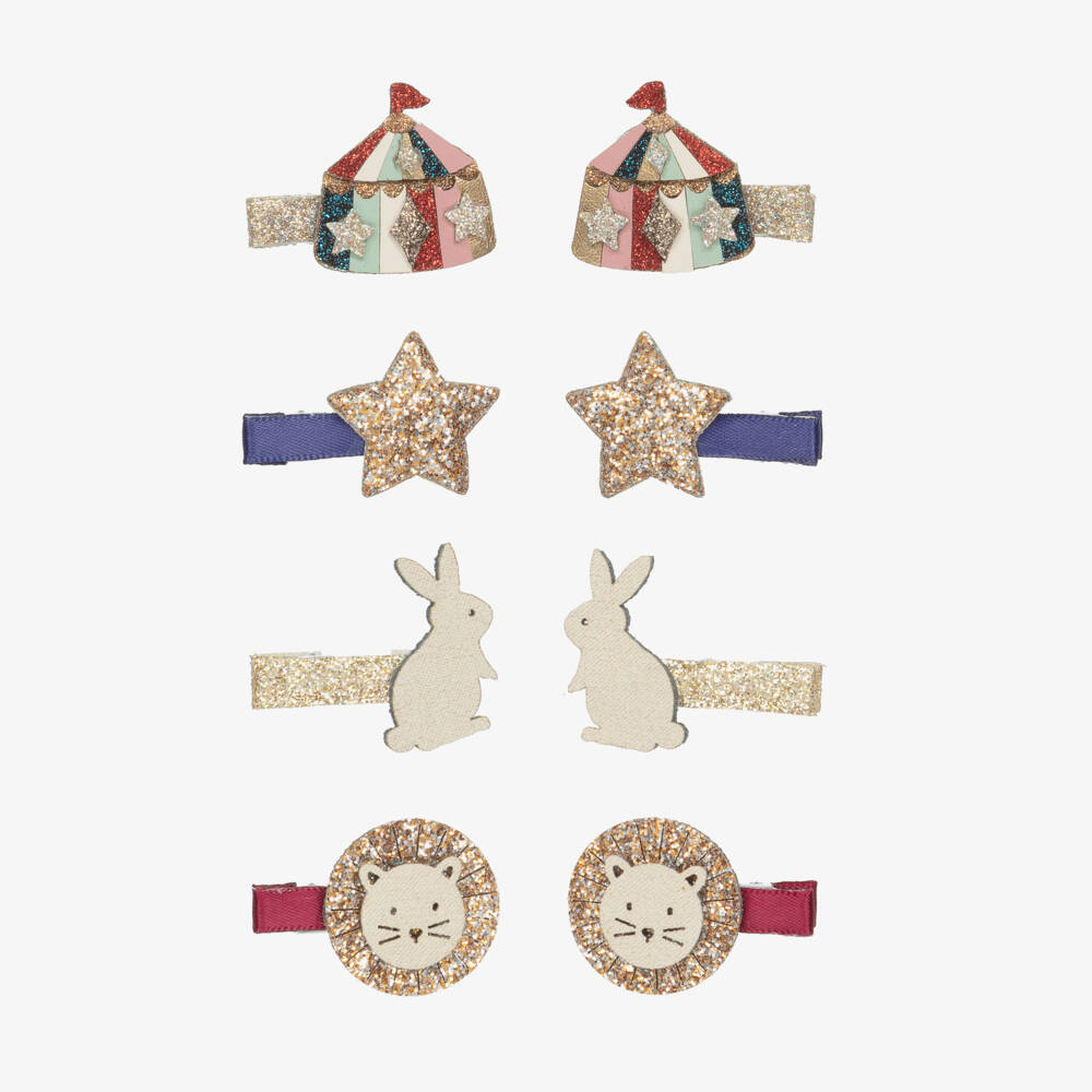 Mimi & Lula-مشبك شعر لون زهري وذهبي برّاق للبنات (8 قطع) | Childrensalon