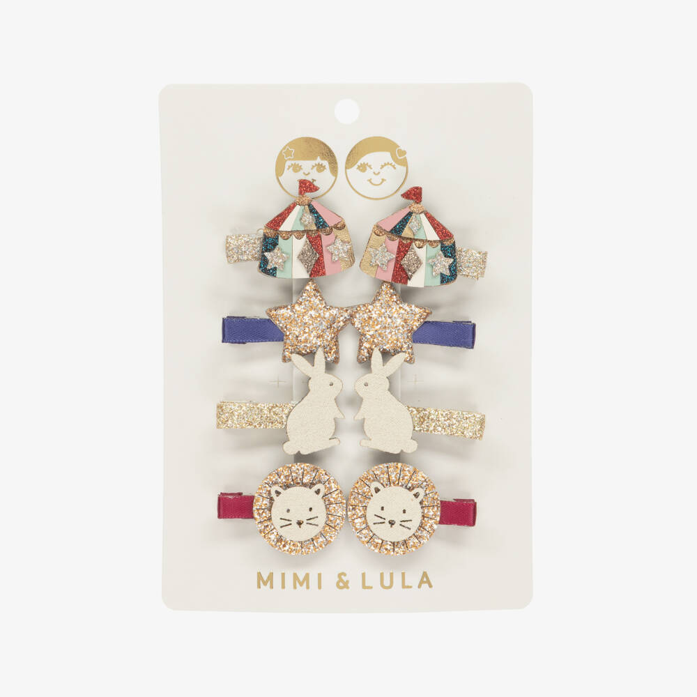 Mimi & Lula-مشبك شعر لون زهري وذهبي برّاق للبنات (8 قطع) | Childrensalon