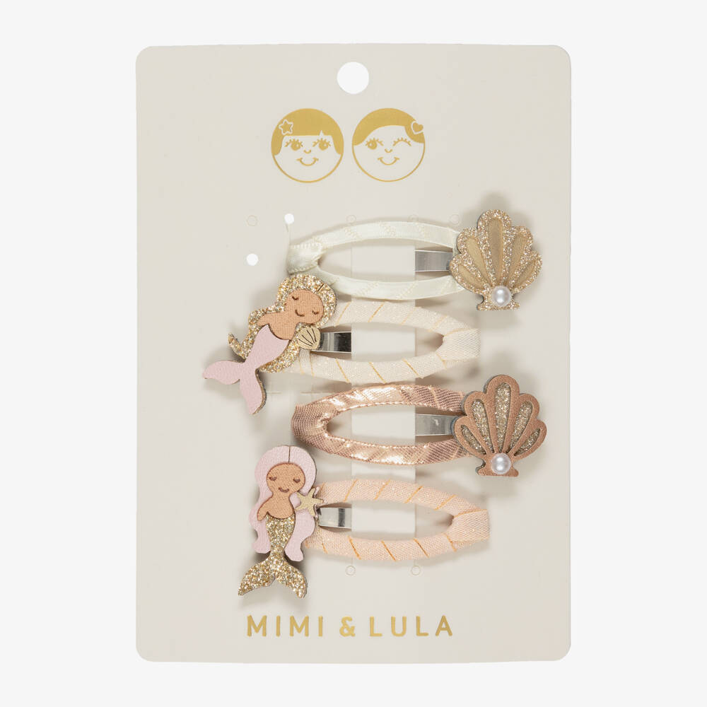 Mimi & Lula-Girls Gold Mermaid & Shells Hair Clips (4 Pack) | Childrensalon