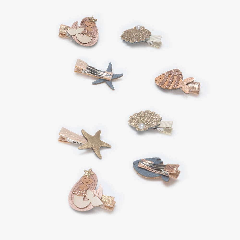 Mimi & Lula-Girls Gold Mermaid & Shells Mini Hair Clips (8 Pack) | Childrensalon