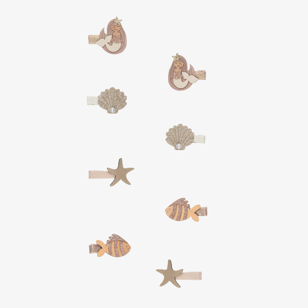 Mimi & Lula-Girls Gold Mermaid & Shells Mini Hair Clips (8 Pack) | Childrensalon