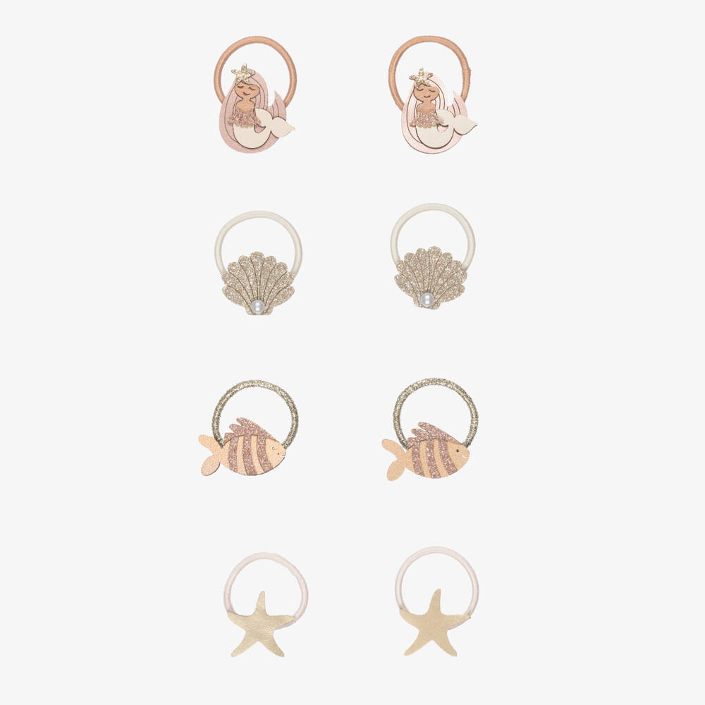 Mimi & Lula-Girls Gold Mermaid & Shells Mini Hair Elastics (8 Pack) | Childrensalon