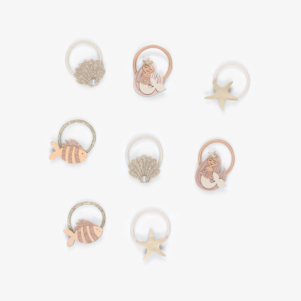 Mimi & Lula-Girls Gold Mermaid & Shells Mini Hair Elastics (8 Pack) | Childrensalon