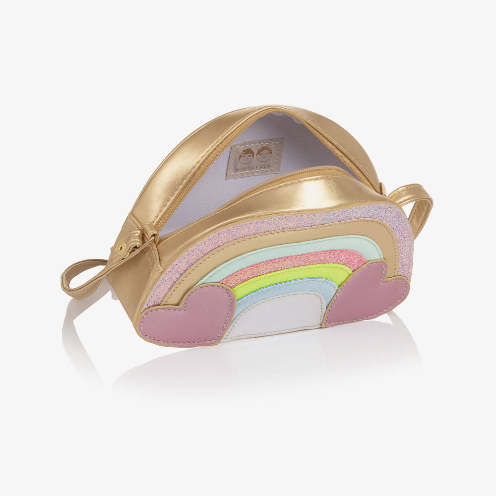 Mimi & Lula-Girls Gold & Pastel Rainbow Shoulder Bag (11cm) | Childrensalon