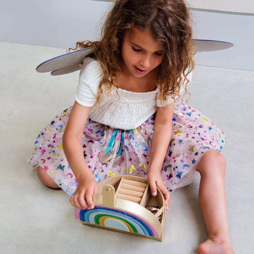 Mimi & Lula-Girls Gold Rainbow Jewellery Box (21cm) | Childrensalon