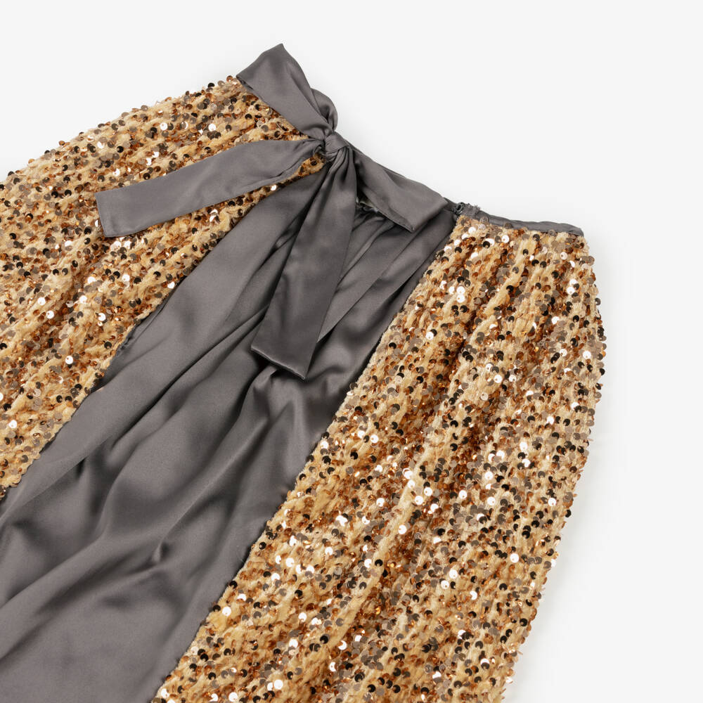 Mimi & Lula-كيب مزين بالترتر لون ذهبي مع فيونكة لون رمادي للبنات | Childrensalon