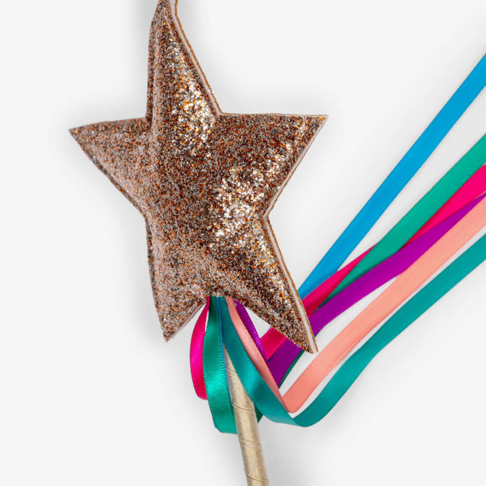 Mimi & Lula-Girls Gold Star Wand with Rainbow Ribbons (41cm) | Childrensalon