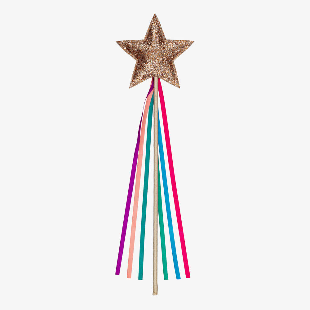 Mimi & Lula-Girls Gold Star Wand with Rainbow Ribbons (41cm) | Childrensalon