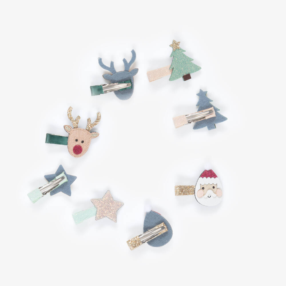 Mimi & Lula-Girls Green & Gold Festive Mini Hair Clips (8 Pack) | Childrensalon
