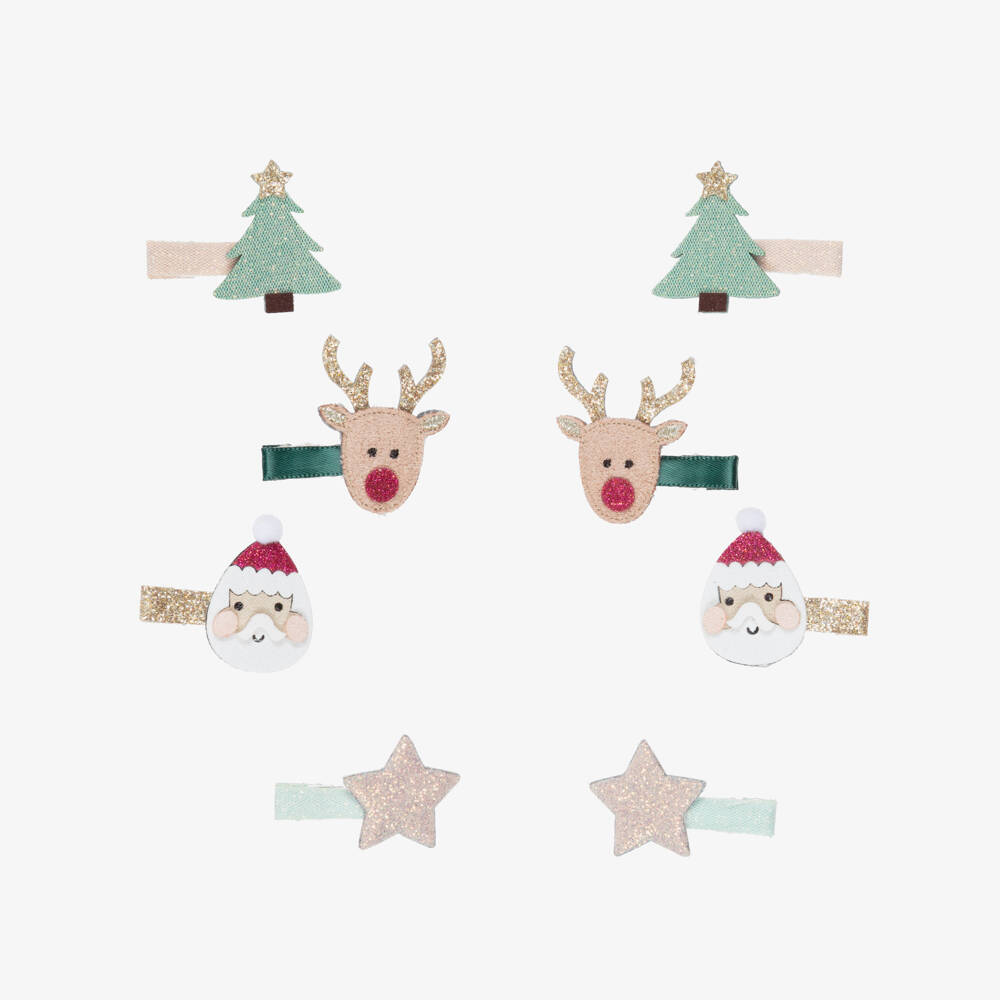 Mimi & Lula-Girls Green & Gold Festive Mini Hair Clips (8 Pack) | Childrensalon