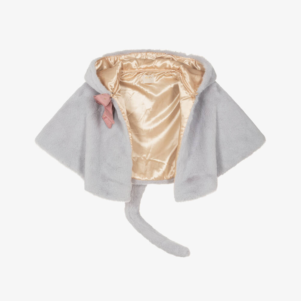 Mimi & Lula-Girls Grey Faux Fur Cat Cape | Childrensalon
