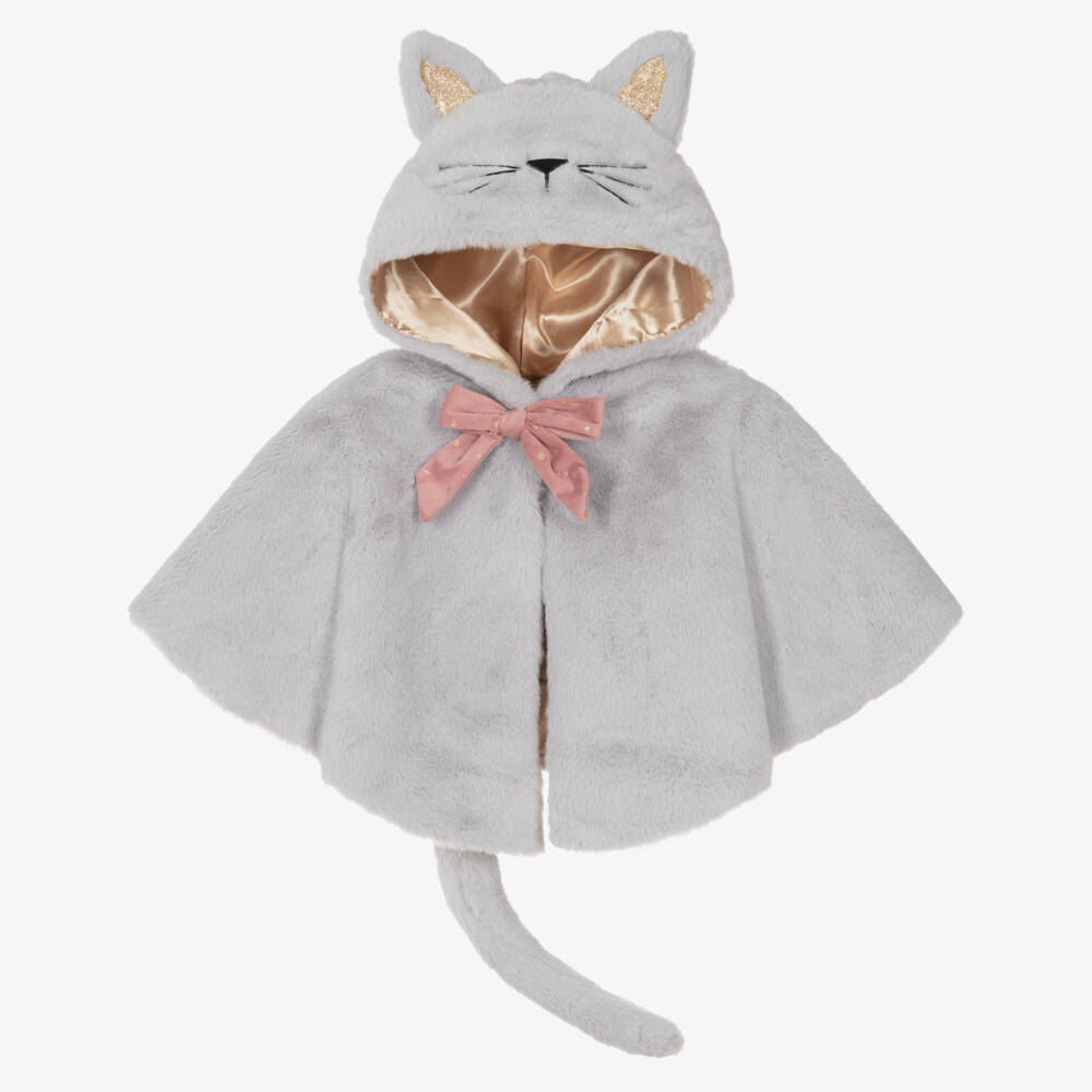 Mimi & Lula-Girls Grey Faux Fur Cat Cape | Childrensalon