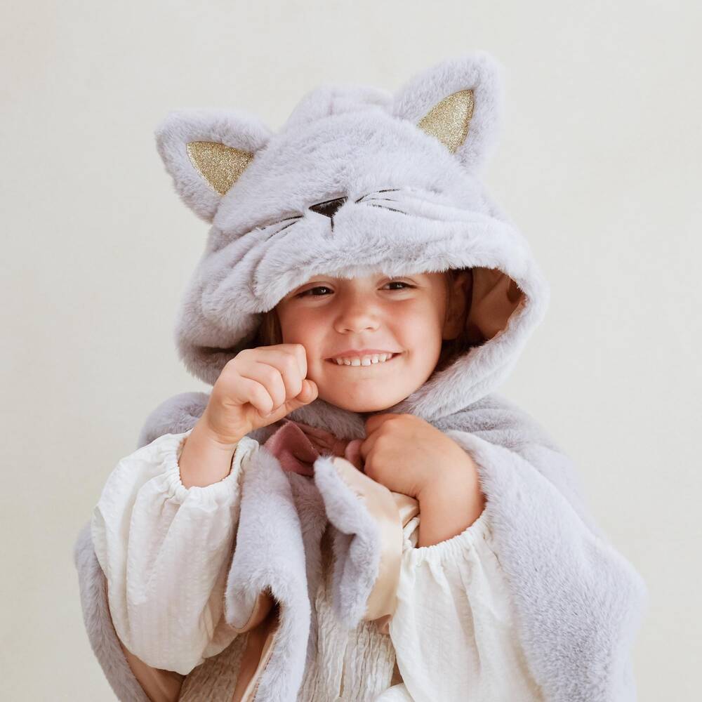 Mimi & Lula-Girls Grey Faux Fur Cat Cape | Childrensalon