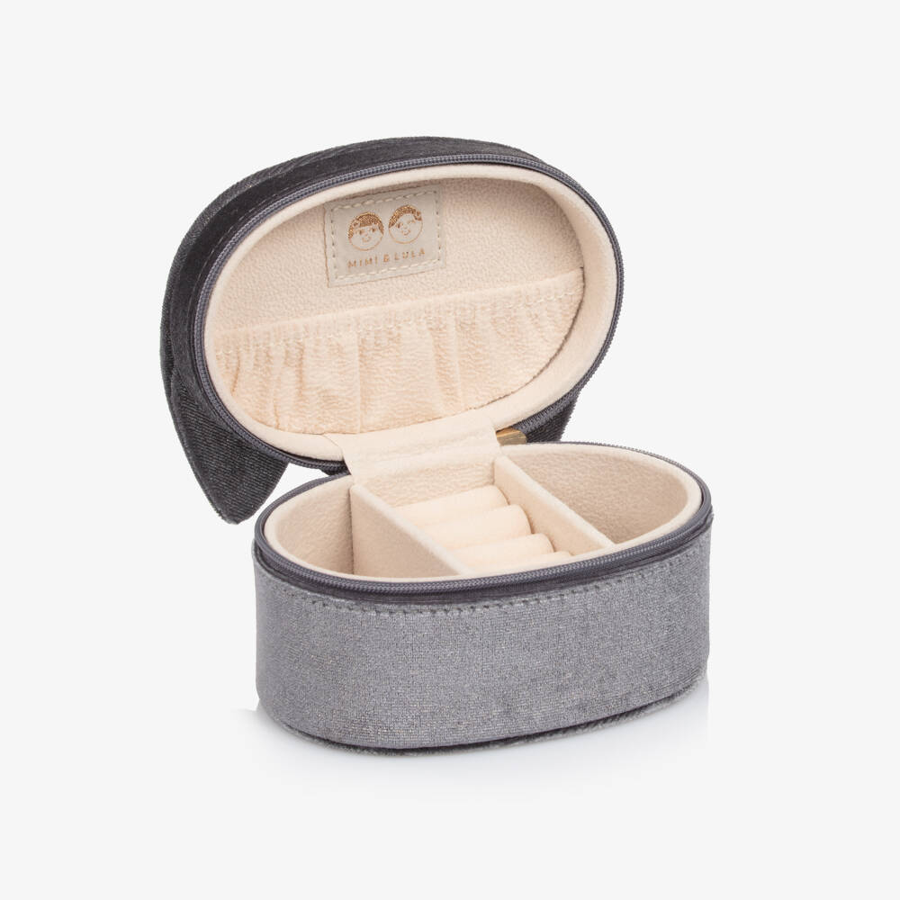 Mimi & Lula-Girls Grey Velvet Kitty Cat Jewellery Box (12cm) | Childrensalon