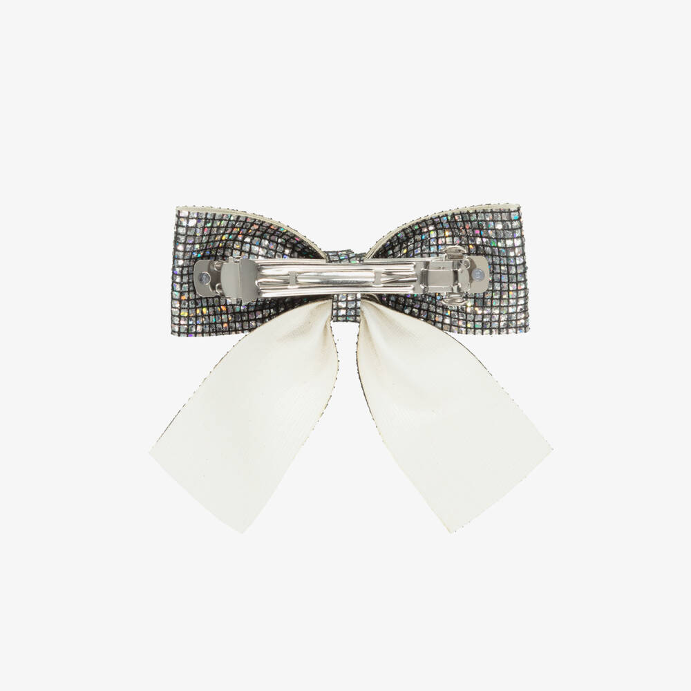 Mimi & Lula-Girls Iridescent Silver Disco Ball Bow (10cm) | Childrensalon