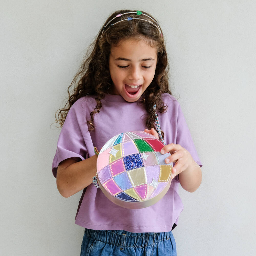 Mimi & Lula-حقيبة كتف على شكل كرة ديسكو لون زهري للبنات (17 سم) | Childrensalon