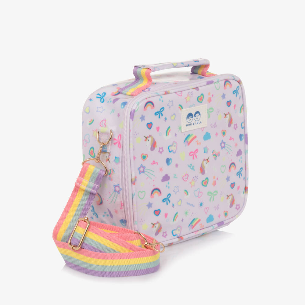 Mimi & Lula-Girls Lilac Purple Unicorn Print Lunch Bag (23cm) | Childrensalon