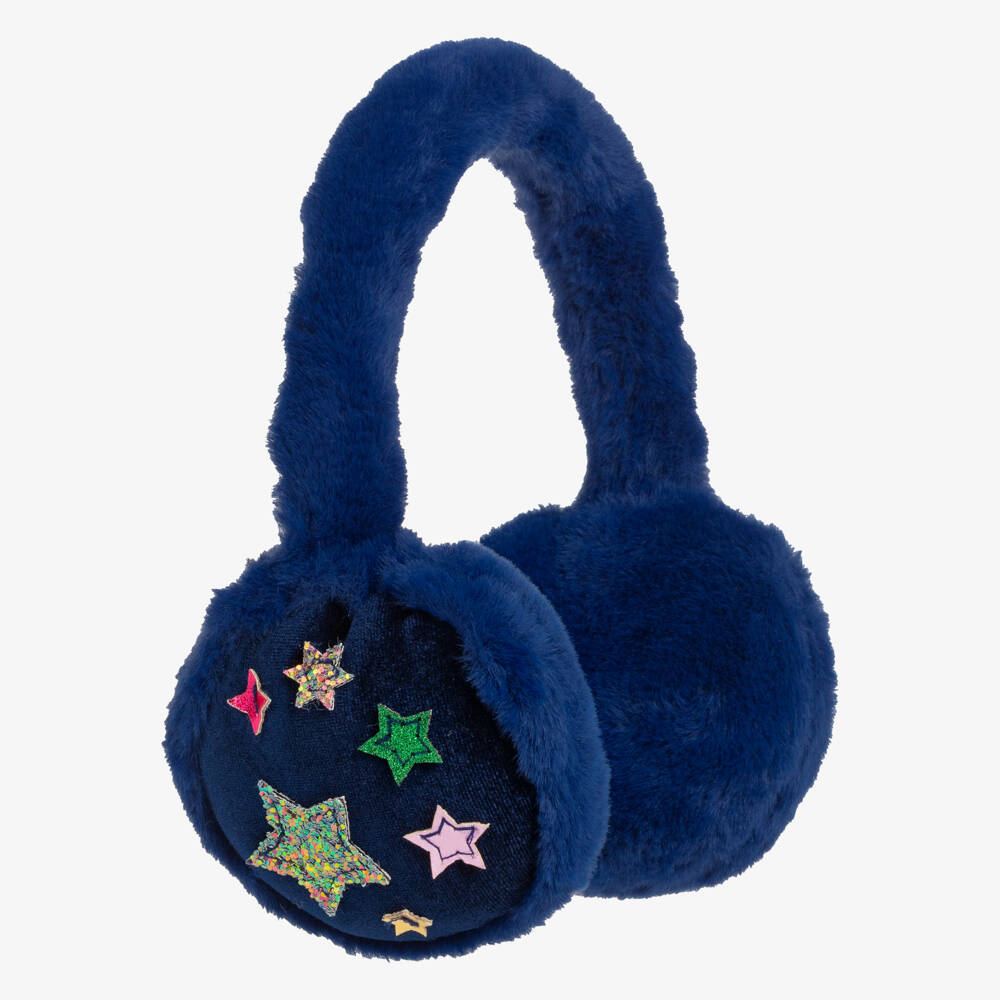 Mimi & Lula-Girls Midnight Blue Fluffy Star Earmuffs | Childrensalon