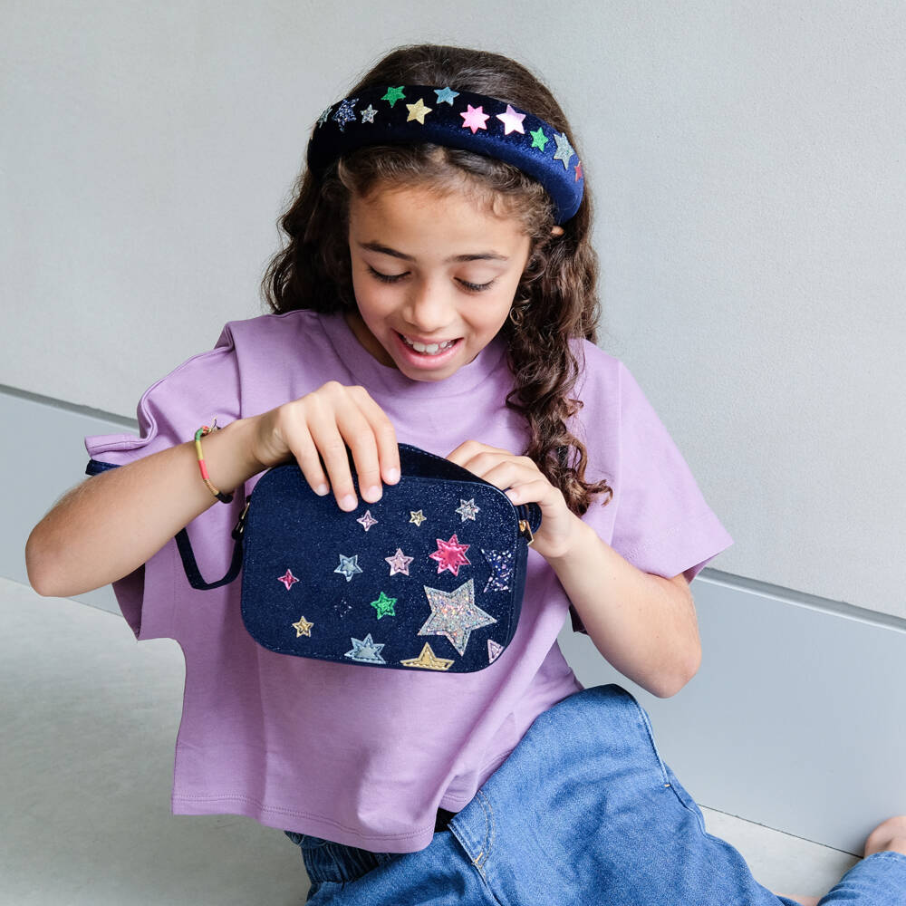 Mimi & Lula-حقيبة مخمل لون كحلي بنقشة نجوم للبنات (17 سم) | Childrensalon