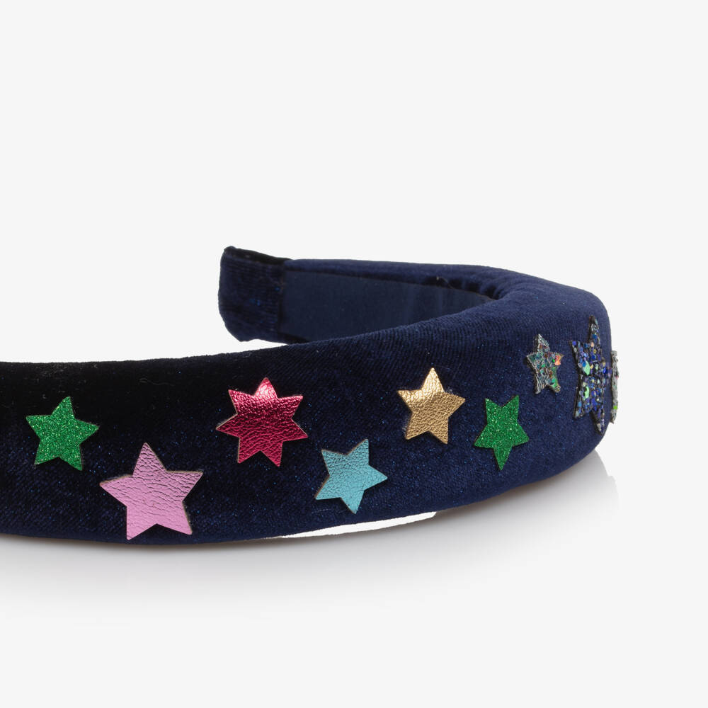 Mimi & Lula-Girls Midnight Blue Velvet Star Padded Hairband | Childrensalon